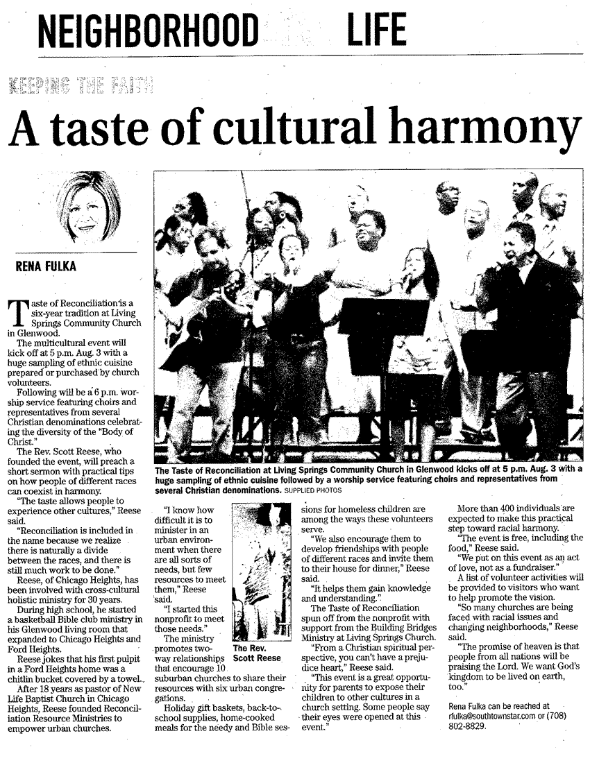 Taste of Reconciliation - Body of Christ Celebration - newspaper article